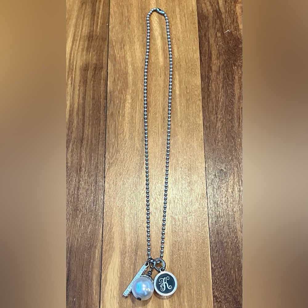 Monogram 'K' Pendant Necklace with Pearl and Crystal Bar